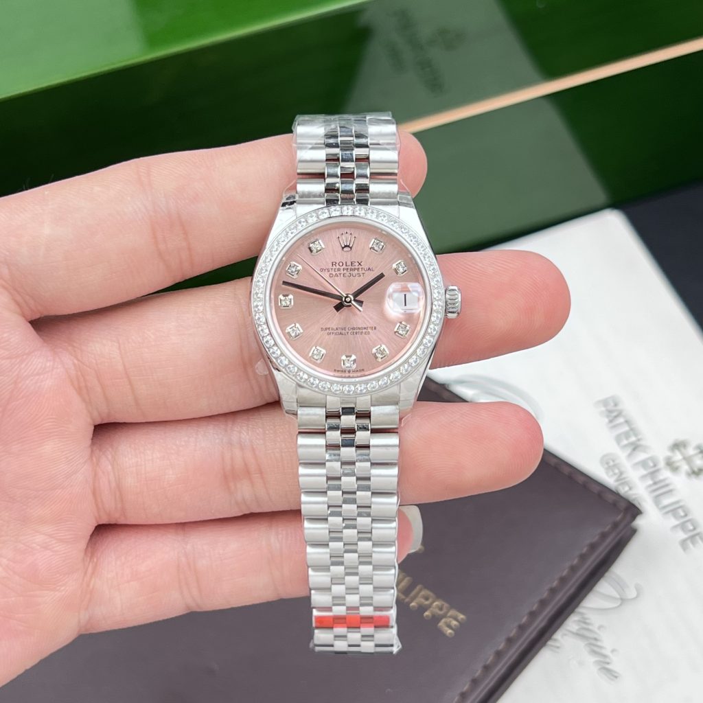 Rolex DateJust Women's Pink Dial Bezel CZ Diamonds EW Factory 31mm (3)