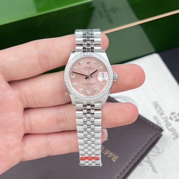 Rolex DateJust Women's Pink Dial Bezel CZ Diamonds EW Factory 31mm (3)