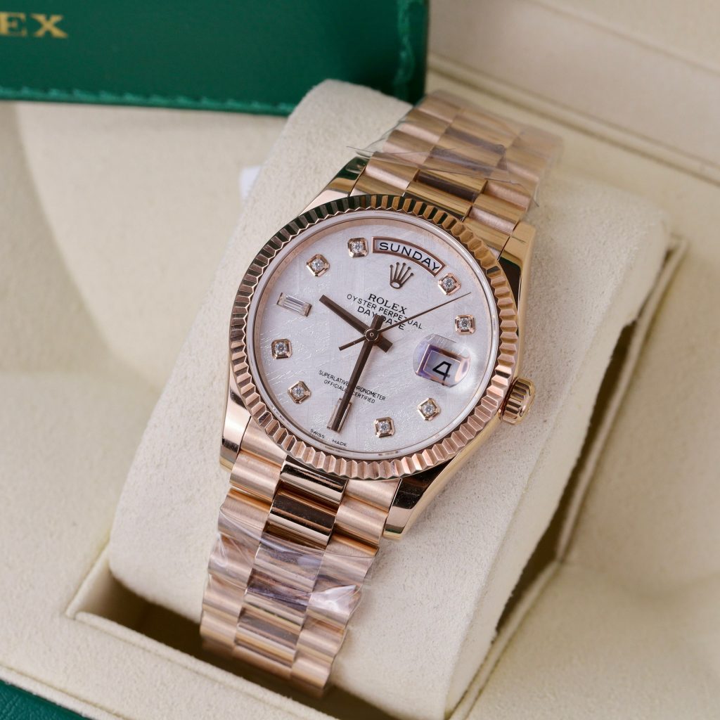 Rolex Day-Date 128235 18K Gold Wrapped Custom Meteorite Dial & Moissanite Diamonds 36mm (1)