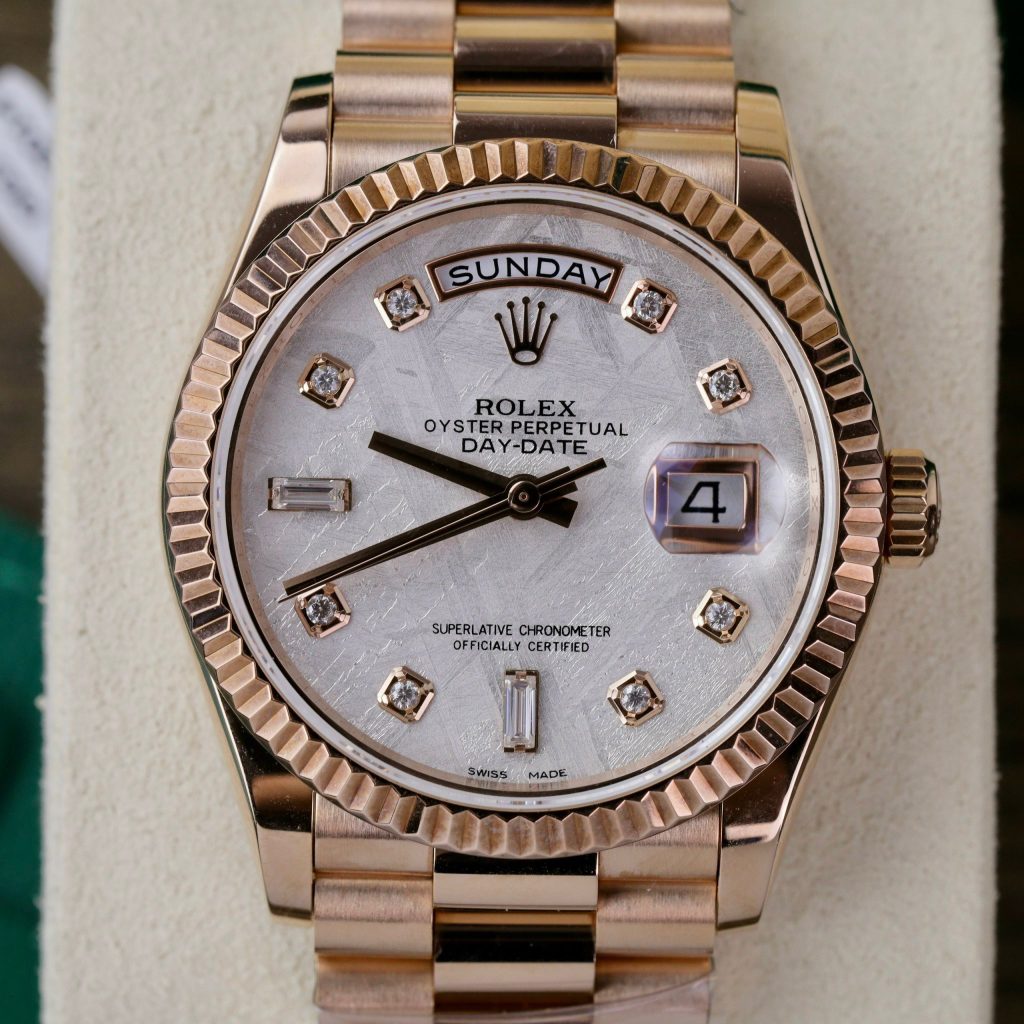 Rolex Day-Date 128235 18K Gold Wrapped Custom Meteorite Dial & Moissanite Diamonds 36mm (1)