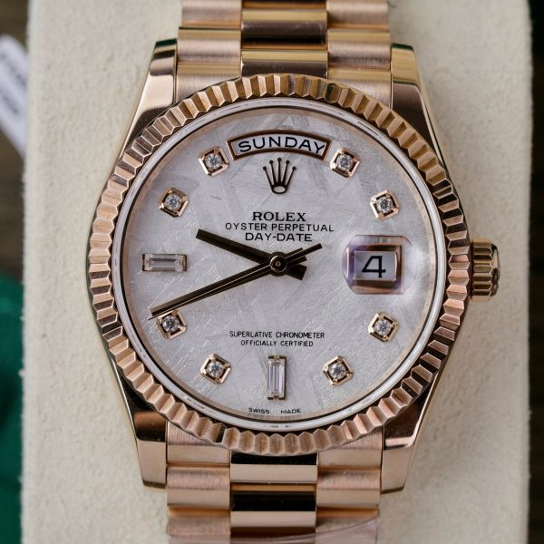 Rolex Day-Date 128235 18K Gold Wrapped Custom Meteorite Dial & Moissanite Diamonds 36mm (1)