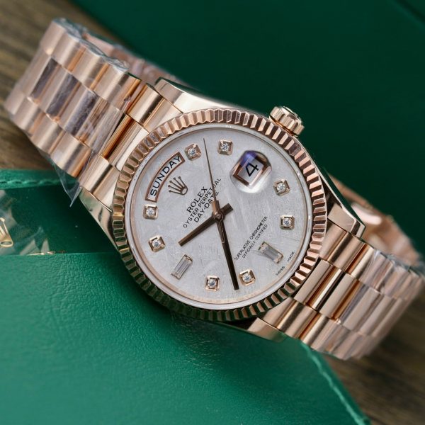 Rolex Day-Date 128235 18K Gold Wrapped Custom Meteorite Dial & Moissanite Diamonds 36mm (1)