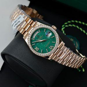 Rolex Day-Date 128235 Green Aventurine Dial Gold Wrapped & Moissanite (11)