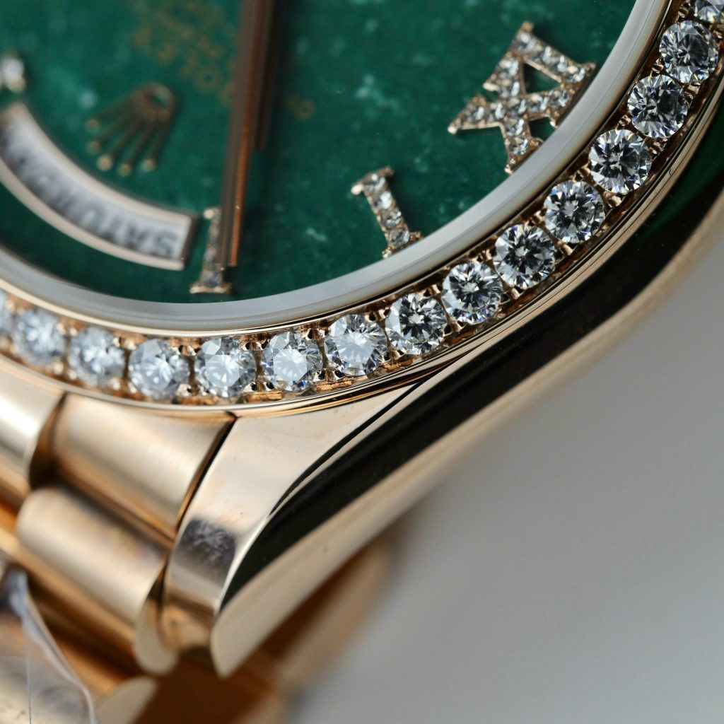 Rolex Day-Date 128235 Green Aventurine Dial Gold Wrapped & Moissanite (11)