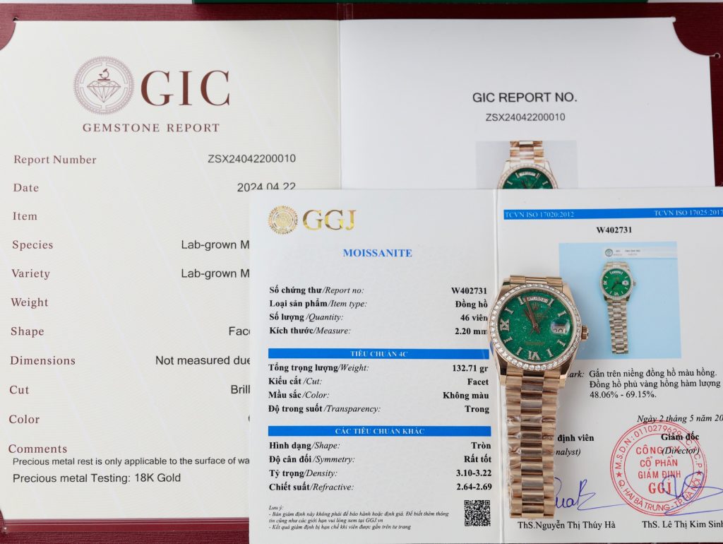 Rolex Day-Date 128235 Green Aventurine Dial Gold Wrapped & Moissanite (11)