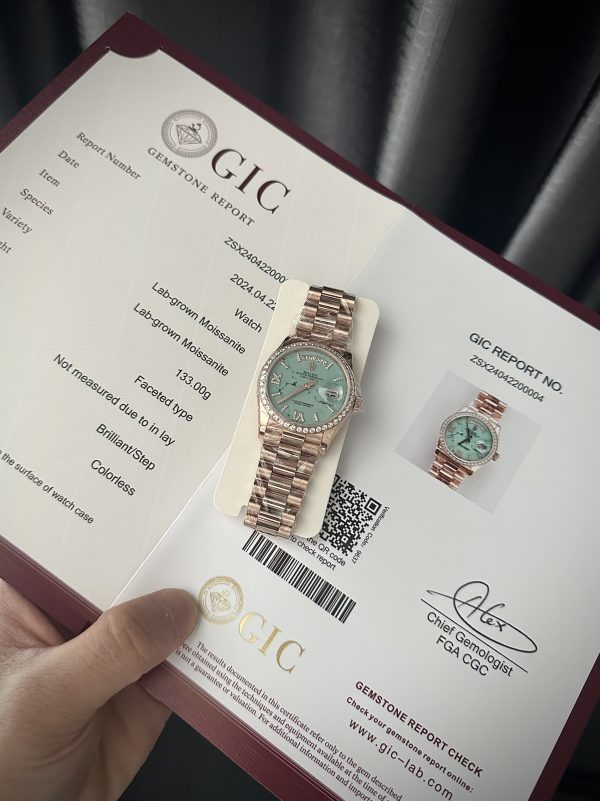 Rolex Day-Date 128235 Turquoise Diamond Dial Gold Wrapped & Moissanite 36mm (5)