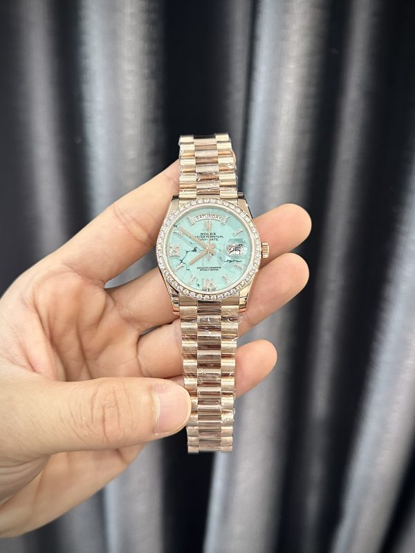 Rolex Day-Date 128235 Turquoise Diamond Dial Gold Wrapped & Moissanite 36mm (5)
