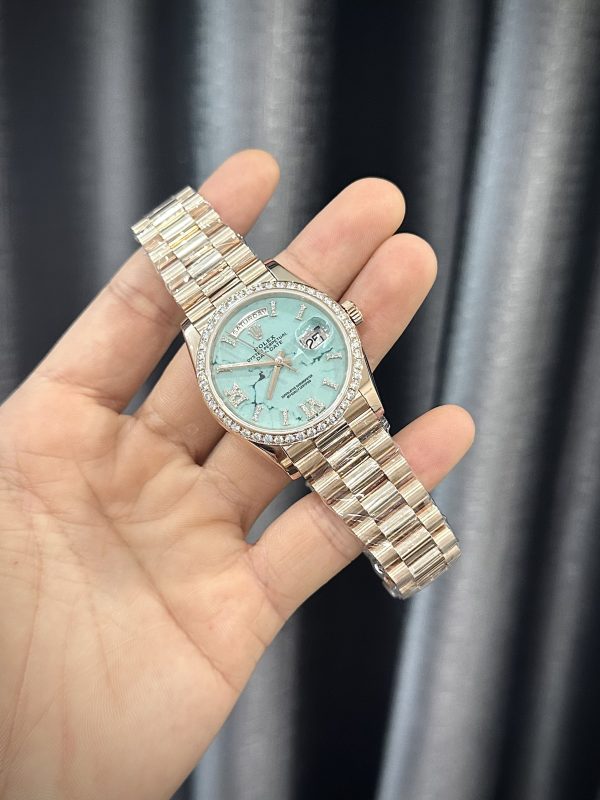 Rolex Day-Date 128235 Turquoise Diamond Dial Gold Wrapped & Moissanite 36mm (5)