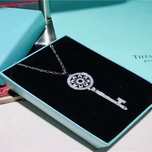 Tiffany And Co Key Pendant Necklace Custom Diamond 18K White Gold (2)