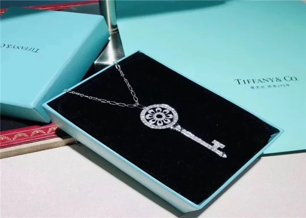 Tiffany And Co Key Pendant Necklace Custom Diamond 18K White Gold (2)