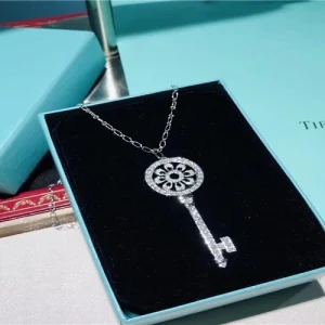 Tiffany And Co Key Pendant Necklace Custom Diamond 18K White Gold (2)