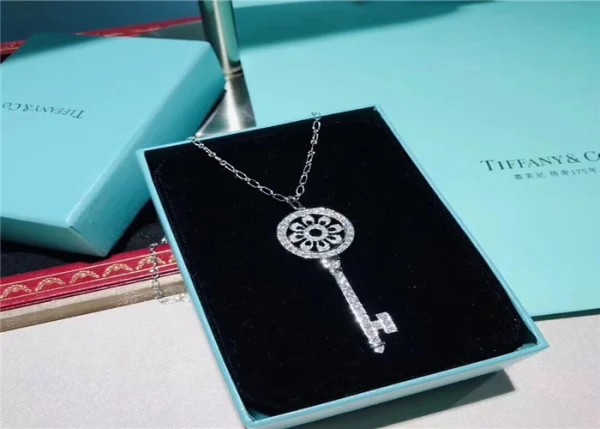 Tiffany And Co Key Pendant Necklace Custom Diamond 18K White Gold (2)