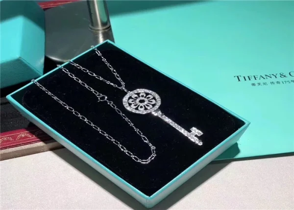 Tiffany And Co Key Pendant Necklace Custom Diamond 18K White Gold (2)