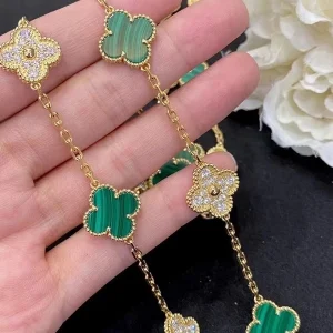 Van Cleef & Arpels Alhambra Necklace Custom 18K Gold Diamond Mother Of Pearl (2)