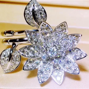 Van Cleef & Arpels Flower Texture Womens Rings Custom Diamond 18K White Gold (2)