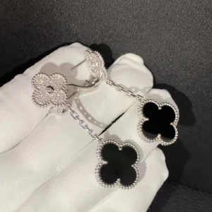 Van Cleef & Arpels Magic Alhambra Earrings 2 Motifs With Agate Diamond White Gold 18K Custom (2)