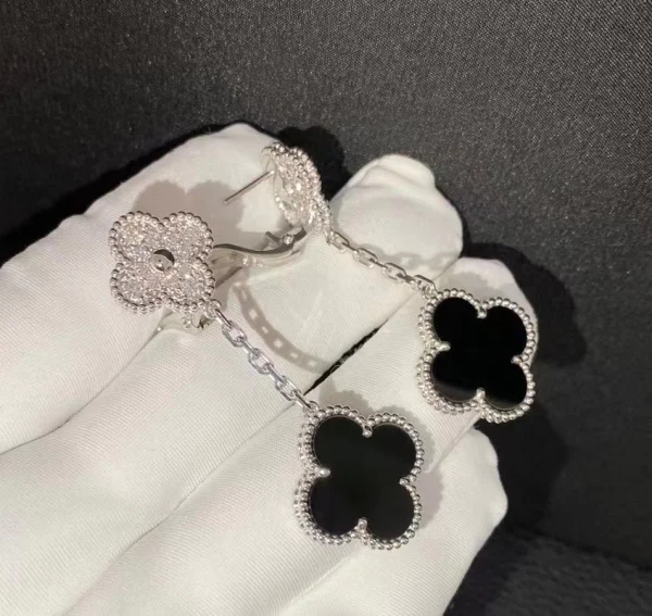 Van Cleef & Arpels Magic Alhambra Earrings 2 Motifs With Agate Diamond White Gold 18K Custom (2)