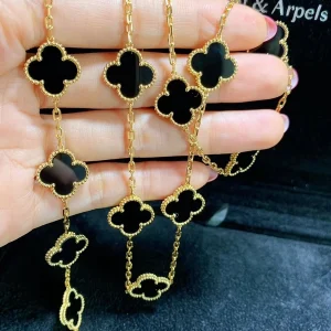 Van Cleef & Arpels Vintage Alhambra Necklace Custom Agate 18K Gold (2)