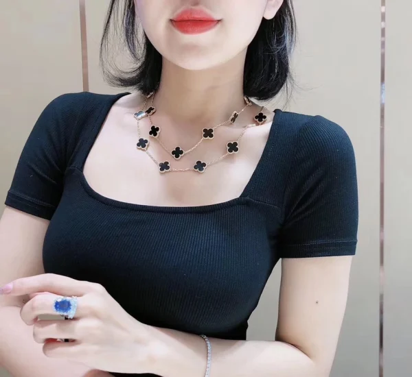 Van Cleef & Arpels Vintage Alhambra Necklace Custom Agate 18K Gold (2)