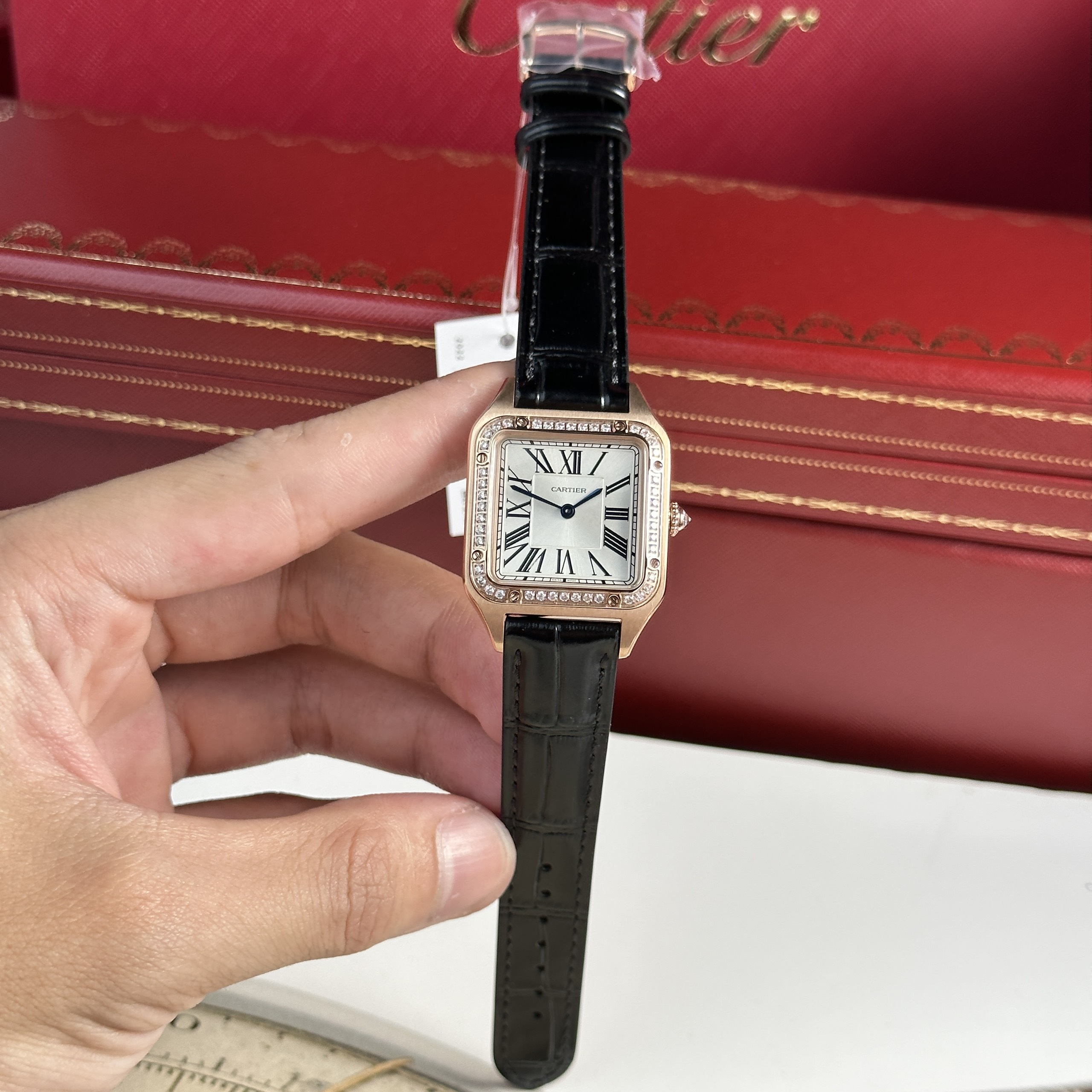 Cartier Santos Dumont Small Rose Gold Bezel Diamonds F1 Factory (5) Cartier Santos Dumont Small Rose Gold Bezel Diamonds F1 Factory (1)