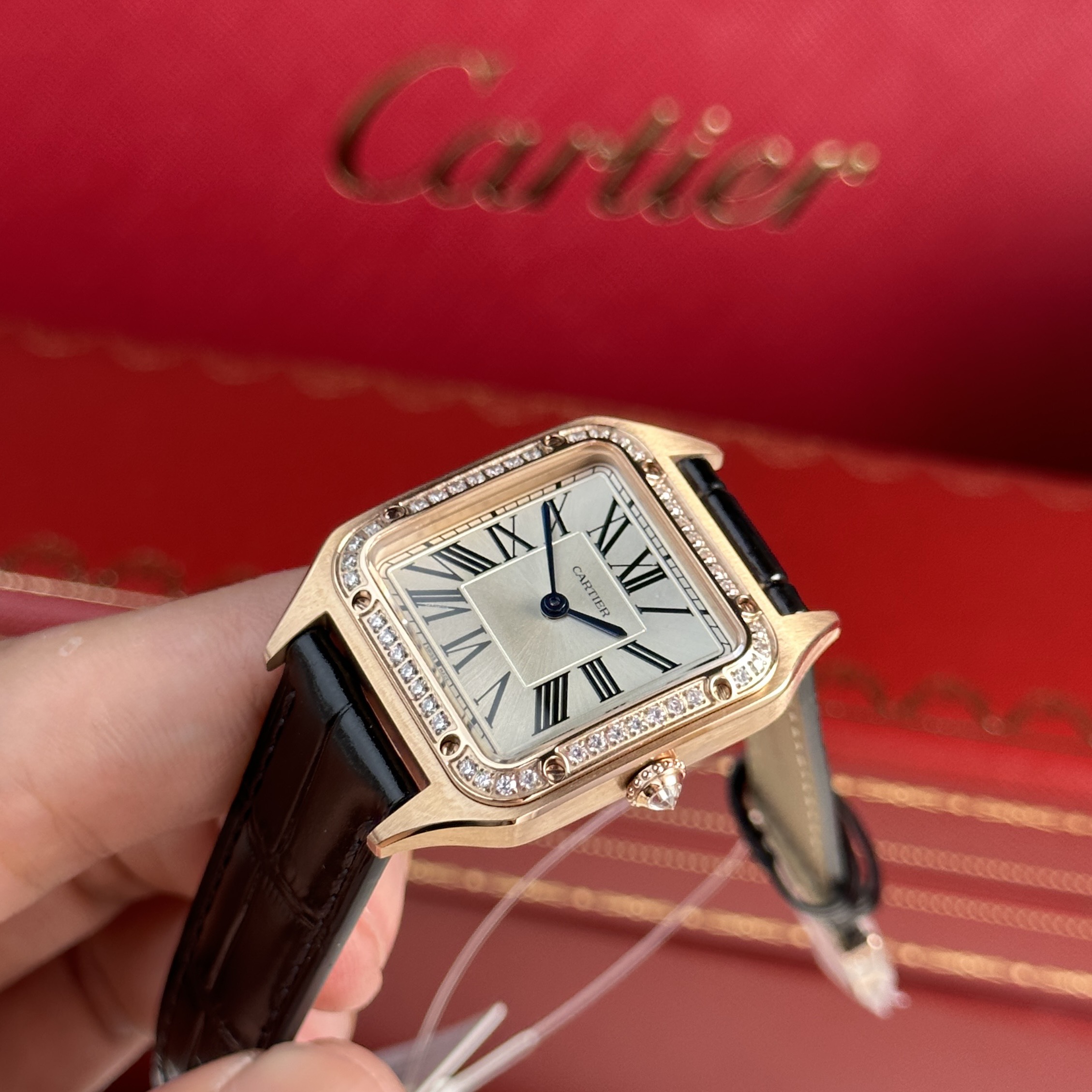 Cartier Santos Dumont Small Rose Gold Bezel Diamonds F1 Factory (7) Cartier Santos Dumont Small Rose Gold Bezel Diamonds F1 Factory (1)