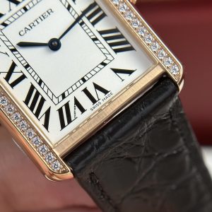 Cartier Tank Solo Custom Bezel Diamonds Black Leather Strap (1)