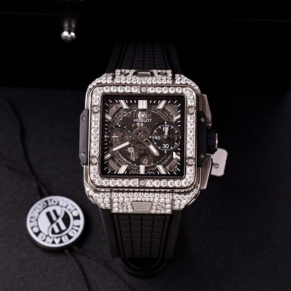 Hublot Square Bang Unico Titanium Custom Full Moissanite Diamonds Replica Watches 42mm (1)