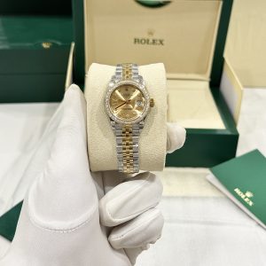 Rolex DateJust Bezel Diamond Moissanite Replica Watches Dial Champagne Gold 28mm (2)