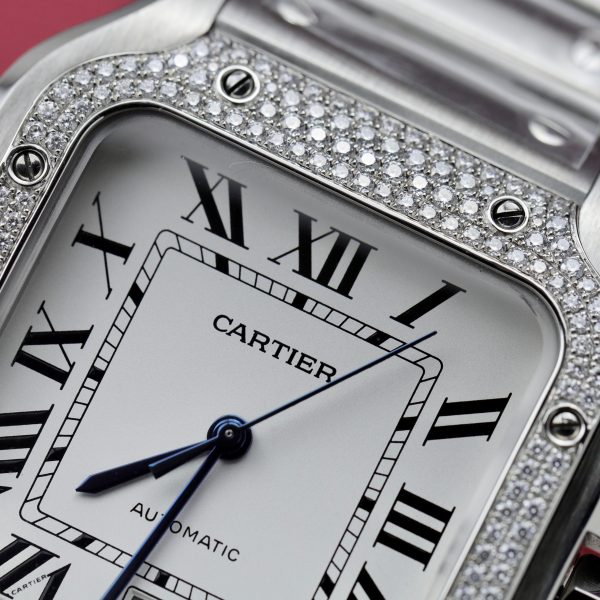 Cartier Santos Customs Moissanite Diamonds Bezel White Dial 39 (10)