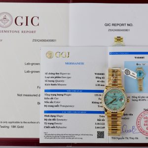 Rolex Day-Date 128238 Turquoise Dial Gold Wrapped Customs Moissanite Diamonds 36mm (1)