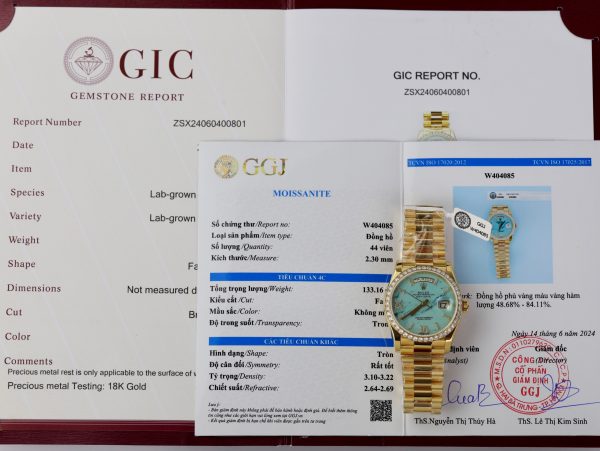 Rolex Day-Date 128238 Turquoise Dial Gold Wrapped Customs Moissanite Diamonds 36mm (1)