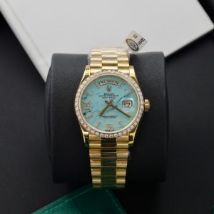 Rolex Day-Date 128238 Turquoise Dial Gold Wrapped Customs Moissanite Diamonds 36mm (1)