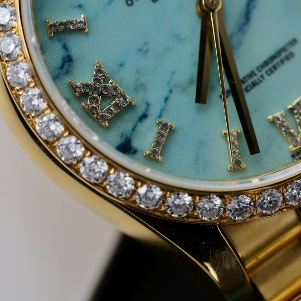 Rolex Day-Date 128238 Turquoise Dial Gold Wrapped Customs Moissanite Diamonds 36mm (1)