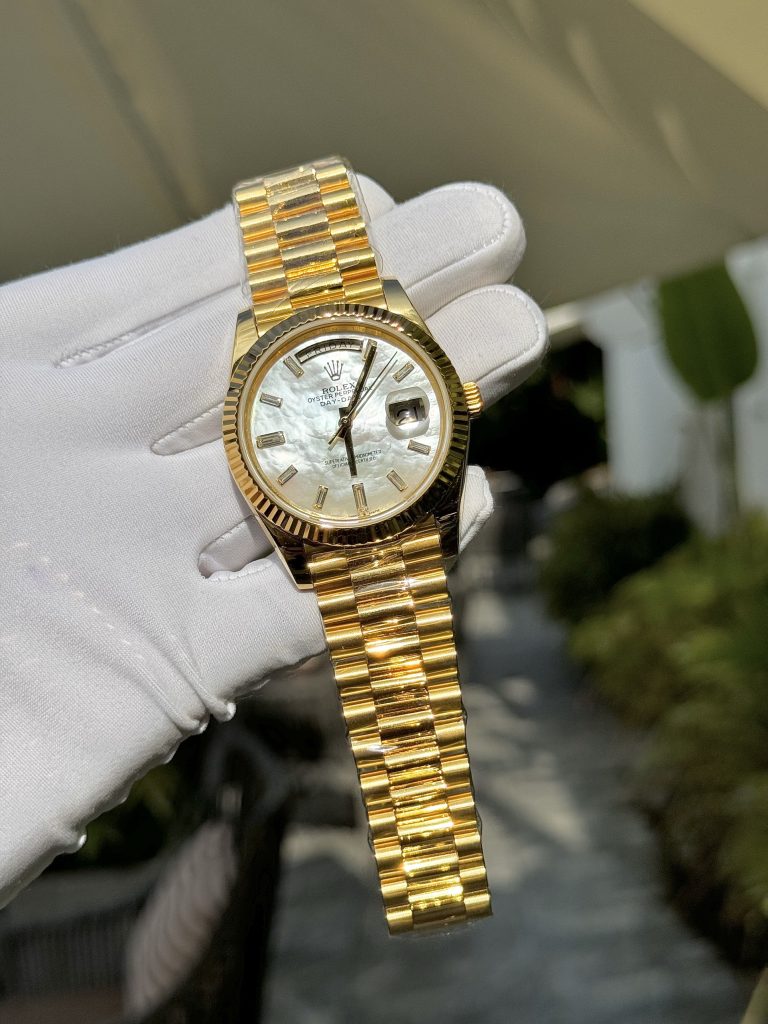 Rolex Day-Date Gold Wrapped Customs Mother Of Pearl Dial & Moissanite GM V3 40mm (6)