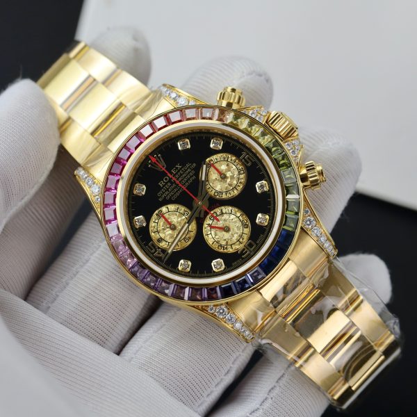 Rolex Daytona Rainbow Gold Wrapped Customs Sapphire Ruby Moissanite 40mm (1)