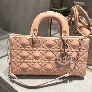 Dior D-Joy Women Replica Handbags Diamond Texture Pink 26cm (2)