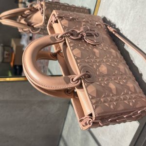 Dior D-Joy Women Replica Handbags Diamond Texture Pink 26cm (2)