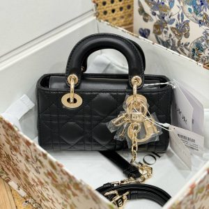 Dior Lady D-Joy Micro Replica Handbags Womens Black Sheepskin 16 (2)