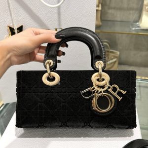 Dior Lady D-Joy Womens Black Beaded Replica Bags 22cm (2)