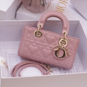 Dior Lady D-Joy Womens Pink Heart Pattern Replica Bags 16 (2)