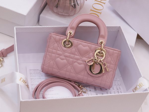 Dior Lady D-Joy Womens Pink Heart Pattern Replica Bags 16 (2)