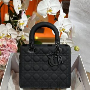 Dior Lady Womens Best Replica Bags Black Sheepskin 24cm (2)