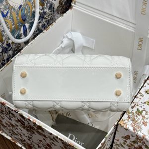 Dior Lady Womens Best Replica Bags White Glossy Leather Lock Gold 17cm (2)