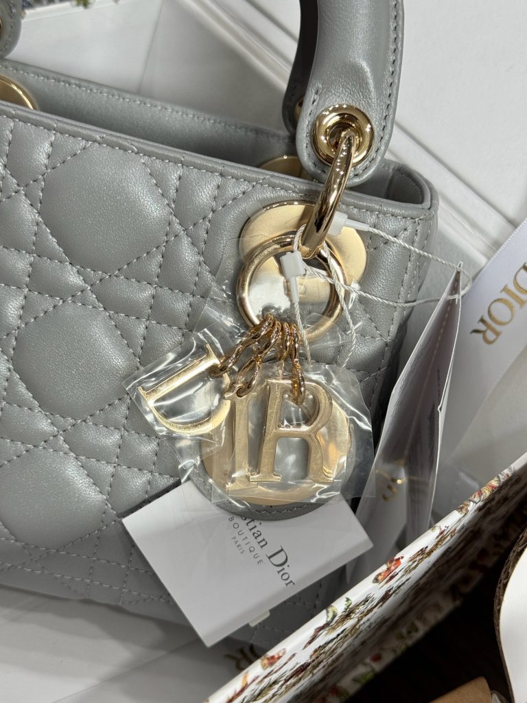 Dior Lady Womens Gray Best Replica Bags Gold Lock 17cm (2)