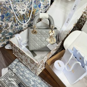 Dior Lady Womens Gray Best Replica Bags Gold Lock 17cm (2)