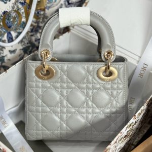 Dior Lady Womens Gray Best Replica Bags Gold Lock 17cm (2)