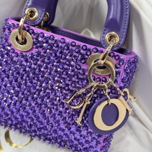 Dior Lady Womens Purple Beaded Pattern Replica Bags 12x10 (2)