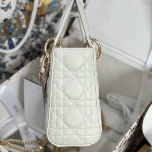Dior Lady Womens White Best Replica Bags Gold Lock 17cm (2)
