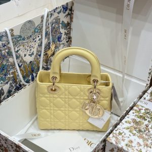 Dior Lady Womens Yellow Sheepskin Best Replica Bags 20cm (2)