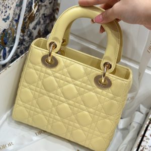 Dior Lady Womens Yellow Sheepskin Best Replica Bags 20cm (2)